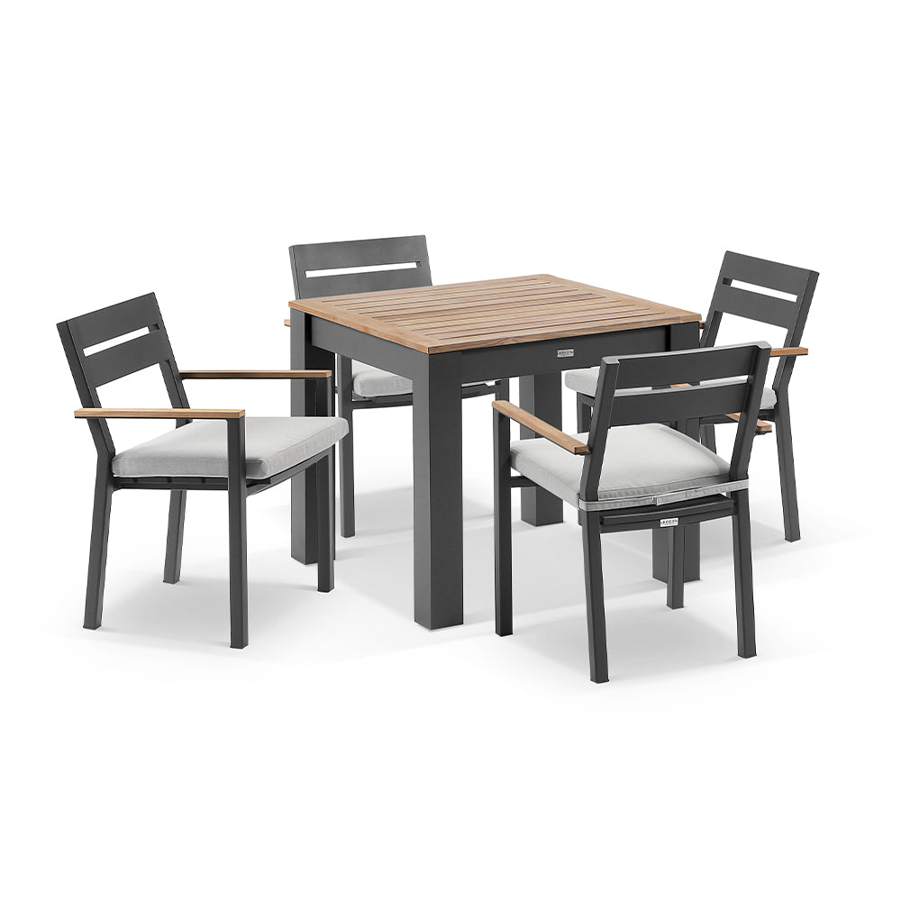 Balmoral 4 Seater Square Teak Top Aluminium Dining Table with Capri Chairs