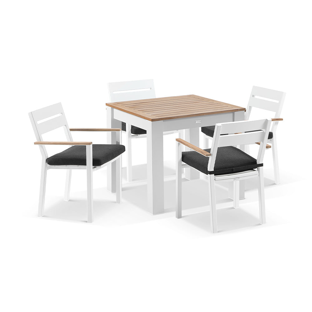 Balmoral 4 Seater Square Teak Top Aluminium Dining Table with Capri Chairs