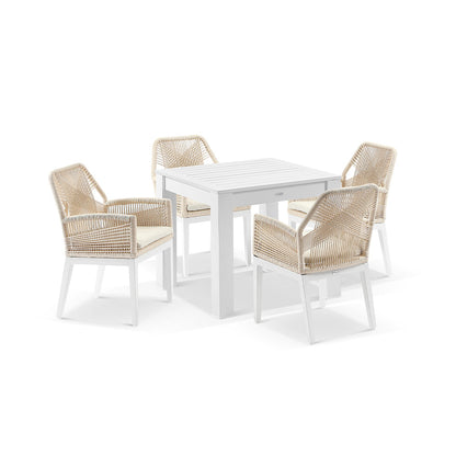 Santorini Outdoor 4 Seater Square Aluminium Dining Table with Hugo Rope Chairs