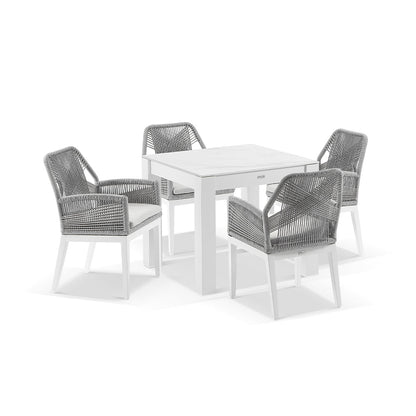 Hugo Outdoor 4 Seater Square Ceramic Top Dining Table with Hugo Rope Dining Chairs