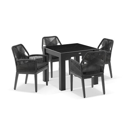 Hugo Outdoor 4 Seater Square Ceramic Top Dining Table with Hugo Rope Dining Chairs