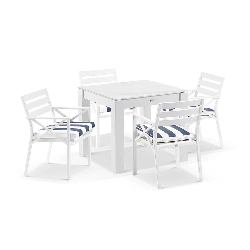 Hugo Outdoor 4 Seater Square Ceramic and Aluminium Dining Table with Kansas Chairs