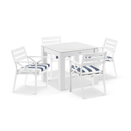 Hugo Outdoor 4 Seater Square Ceramic and Aluminium Dining Table with Kansas Chairs
