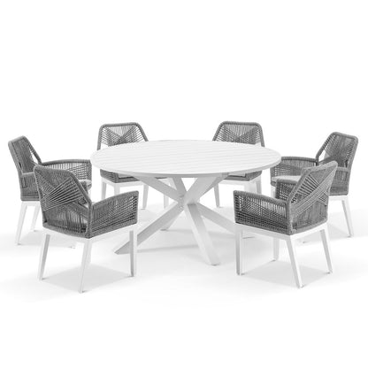 Houston Outdoor 1.5m Round Aluminium Dining Setting with 6 Hugo Chairs