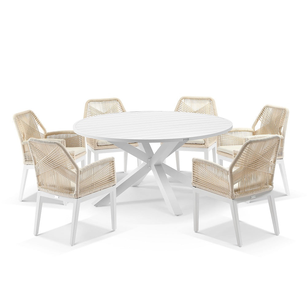 Houston Outdoor 1.5m Round Aluminium Dining Setting with 6 Hugo Chairs