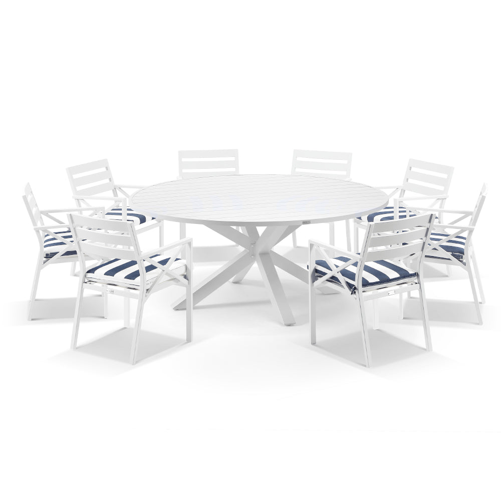 Houston Outdoor 1.8m Round Aluminium Dining Setting with 8 Kansas Chairs