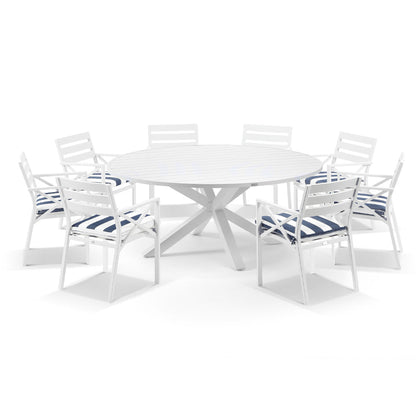 Houston Outdoor 1.8m Round Aluminium Dining Setting with 8 Kansas Chairs