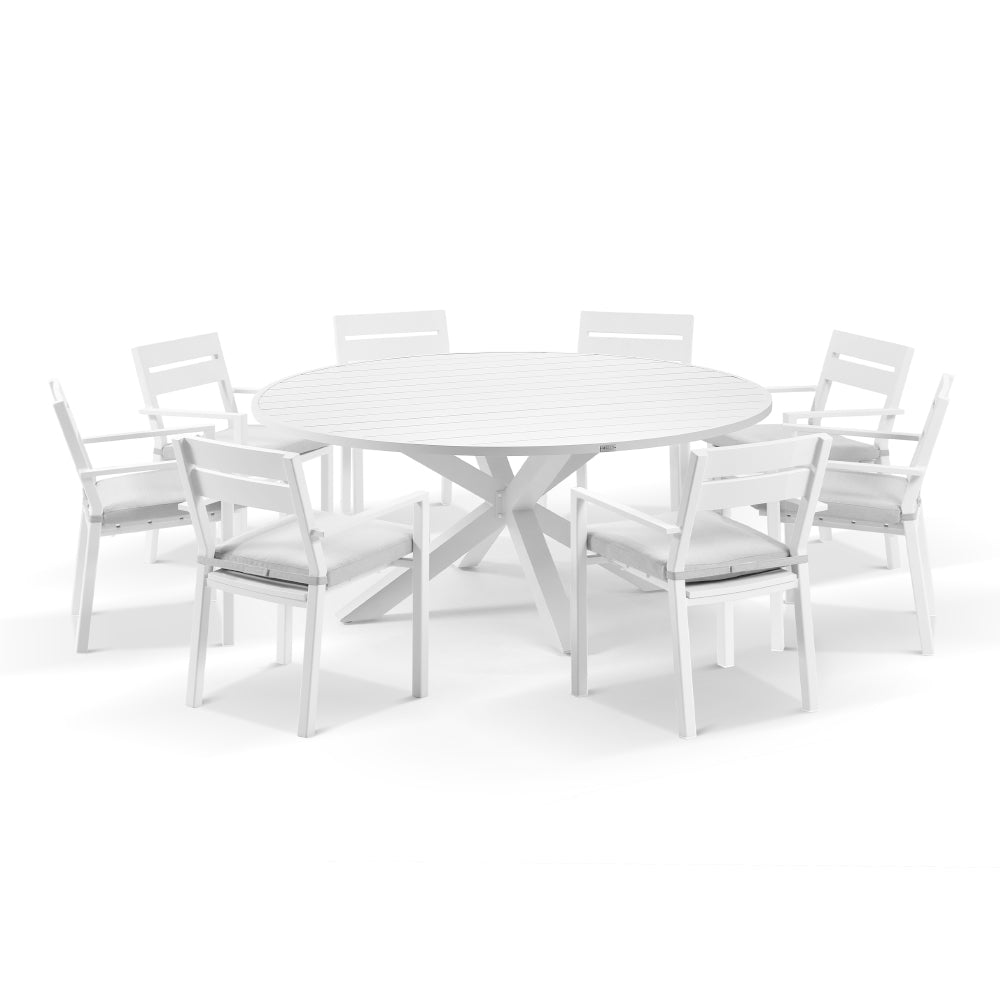 Houston Outdoor 1.8m Round Aluminium Dining Setting with 8 Santorini Chairs