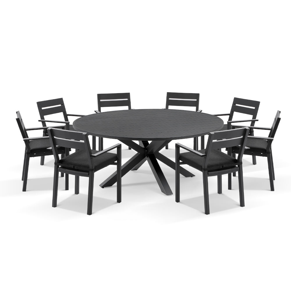 Houston Outdoor 1.8m Round Aluminium Dining Setting with 8 Santorini Chairs