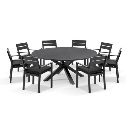 Houston Outdoor 1.8m Round Aluminium Dining Setting with 8 Santorini Chairs