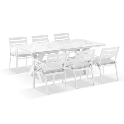Kansas Outdoor Ceramic 2m Aluminium Dining Table with 8 Chairs Setting