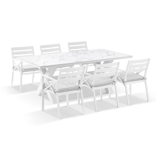 Kansas Outdoor Ceramic 2m Aluminium Dining Table with 8 Chairs Setting