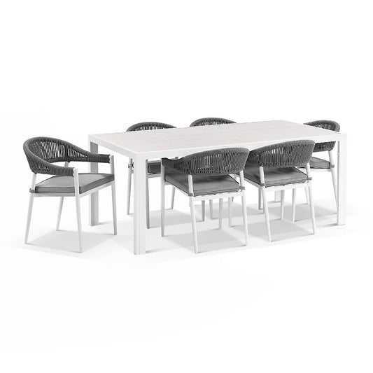 Alpine Outdoor Aluminium & Ceramic Table with 6 Finley Rope Stackable Chairs