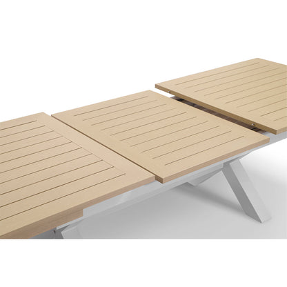 Austin Outdoor 2.2m-3m Extension Dining Set with Light Oak Aluminium and 10 Santorini Chairs