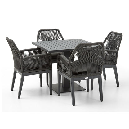 Avoca Outdoor Square Pedestal Aluminium Dining Table with Hugo Rope Chairs