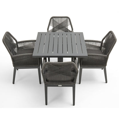 Avoca Outdoor Square Pedestal Aluminium Dining Table with Hugo Rope Chairs