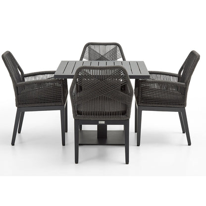 Avoca Outdoor Square Pedestal Aluminium Dining Table with Hugo Rope Chairs