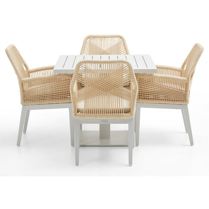 Avoca Outdoor Square Pedestal Aluminium Dining Table with Hugo Rope Chairs