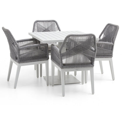 Avoca Outdoor Square Pedestal Aluminium Dining Table with Hugo Rope Chairs