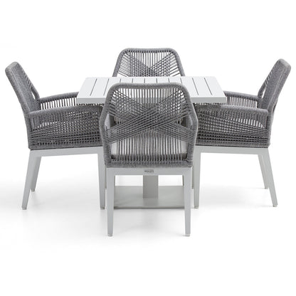 Avoca Outdoor Square Pedestal Aluminium Dining Table with Hugo Rope Chairs