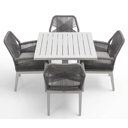 Avoca Outdoor Square Pedestal Aluminium Dining Table with Hugo Rope Chairs