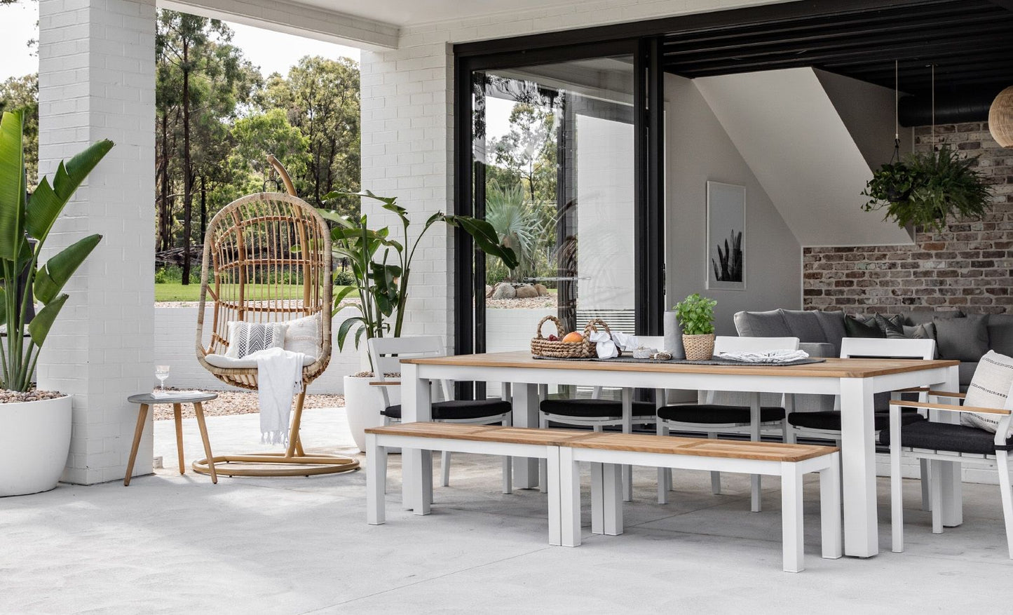 Balmoral 2.5m Teak Top Aluminium Table with 2 Bench Seats and 5 Chairs