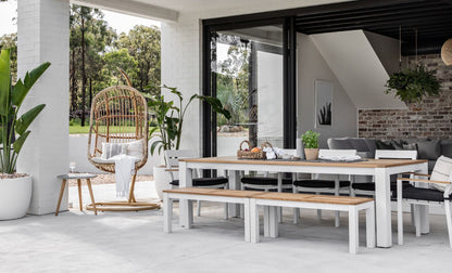 Balmoral 2.5m Teak Top Aluminium Table with 2 Bench Seats and 5 Chairs