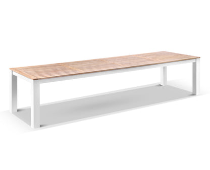 Balmoral 3.55m Teak Top Aluminium Table with 12 Kansas Dining Chairs with Sunbrella Cushions