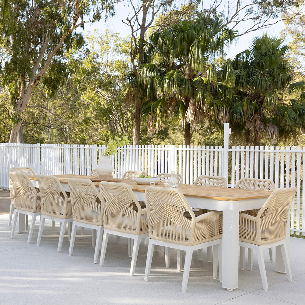 Balmoral 3.55m Outdoor Teak Top Aluminium Table with 12 Hugo Chairs