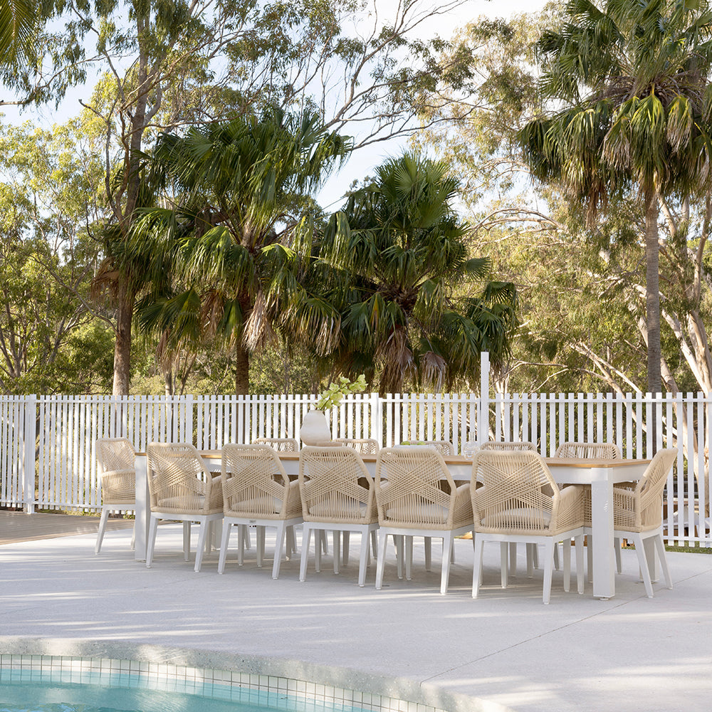 Balmoral 3.55m Outdoor Teak Top Aluminium Table with 12 Hugo Chairs