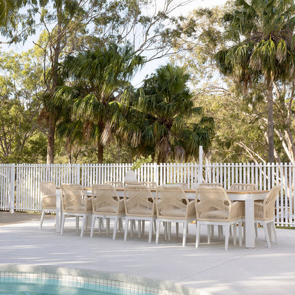 Balmoral 3.55m Outdoor Teak Top Aluminium Table with 12 Hugo Chairs