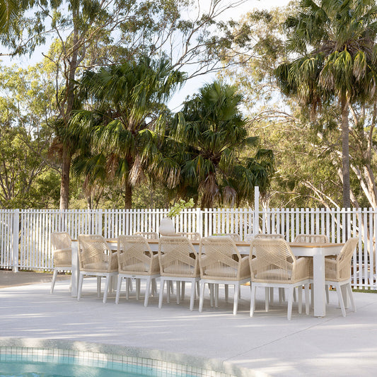 Balmoral 3.55m Outdoor Teak Top Aluminium Table with 12 Hugo Chairs