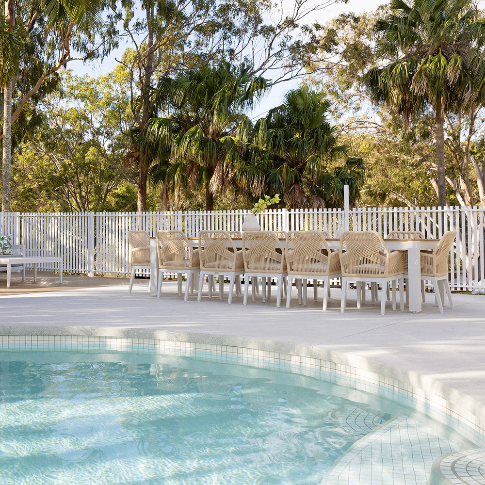 Balmoral 3.55m Outdoor Teak Top Aluminium Table with 12 Hugo Chairs