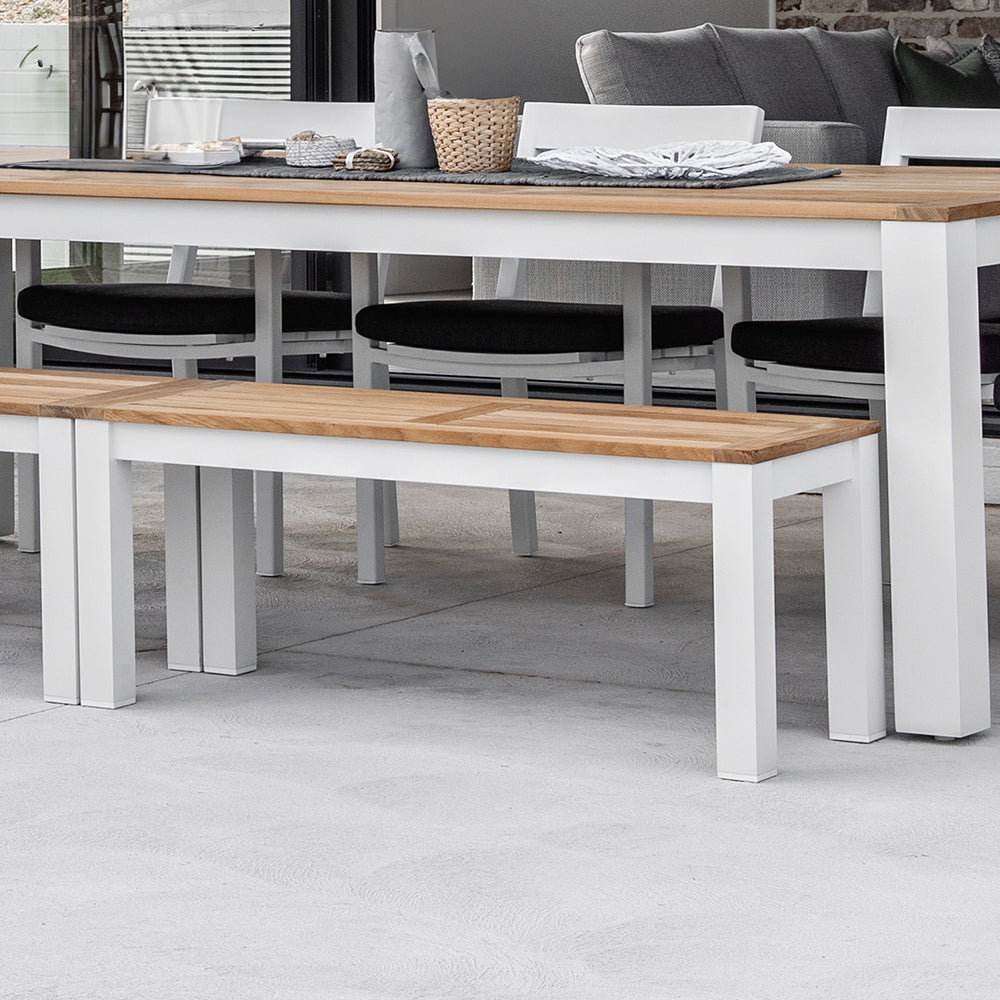 Balmoral 1.1m Outdoor Teak Timber and Aluminium Bench Seat