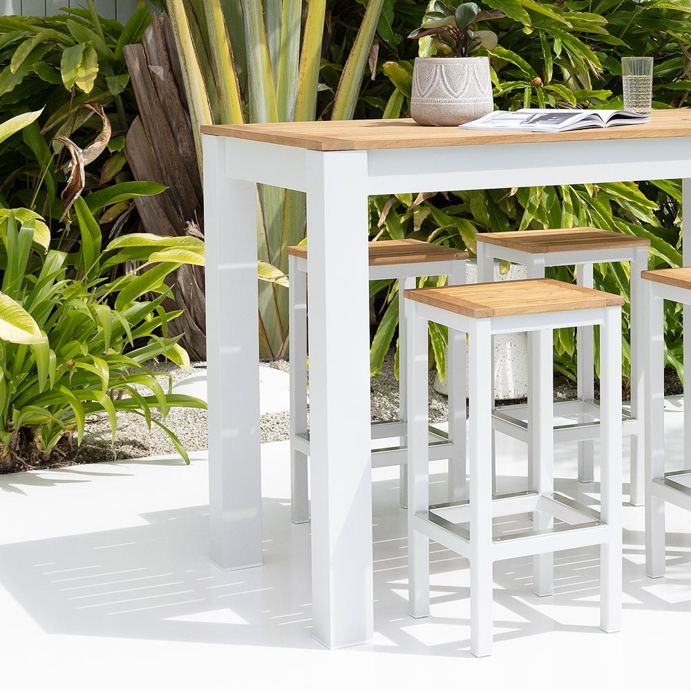 Balmoral 6 Seater Teak Top and Aluminium Alfresco Bar Setting