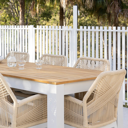 Balmoral 2.5m Outdoor Teak Top Aluminium Table With 8 Hugo Rope Chairs