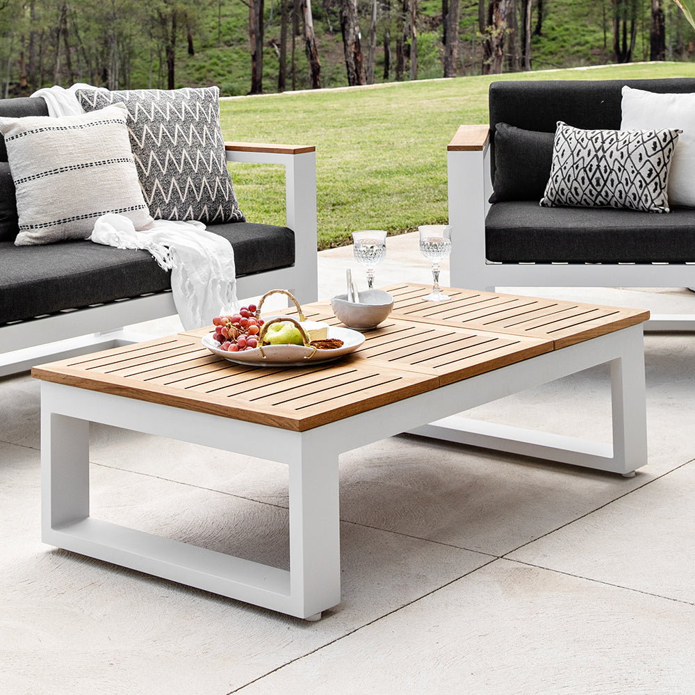 Balmoral Outdoor Teak Top Aluminium Coffee Table with Fold Out Sides