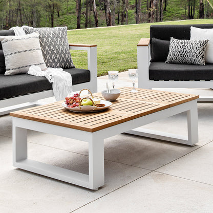 Balmoral Outdoor Teak Top Aluminium Coffee Table with Fold Out Sides
