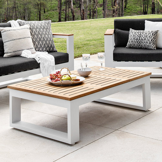 Balmoral Outdoor Teak Top Aluminium Coffee Table with Fold Out Sides