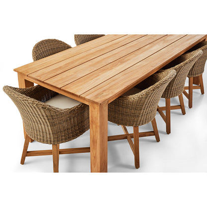 Barbados Outdoor Teak 3m Rectangle Dining table with 10 Coastal Wicker Chairs