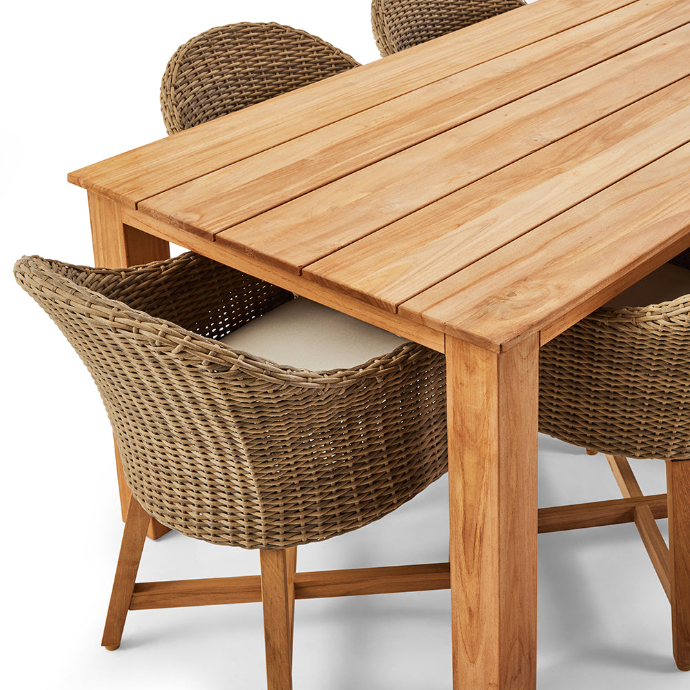 Barbados Outdoor Teak 3m Rectangle Dining table with 10 Coastal Wicker Chairs