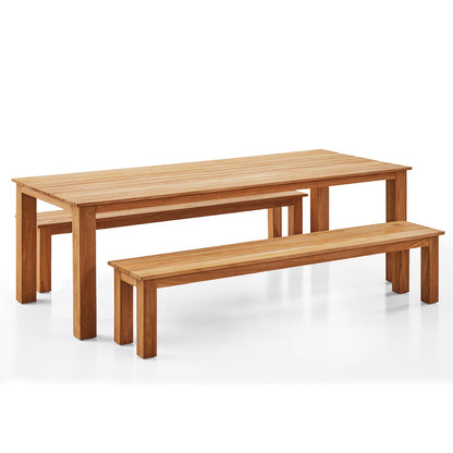 Barbados Outdoor Teak 2.4m Rectangle Table with 2 Bench Seats FSC Certified Teak Timber