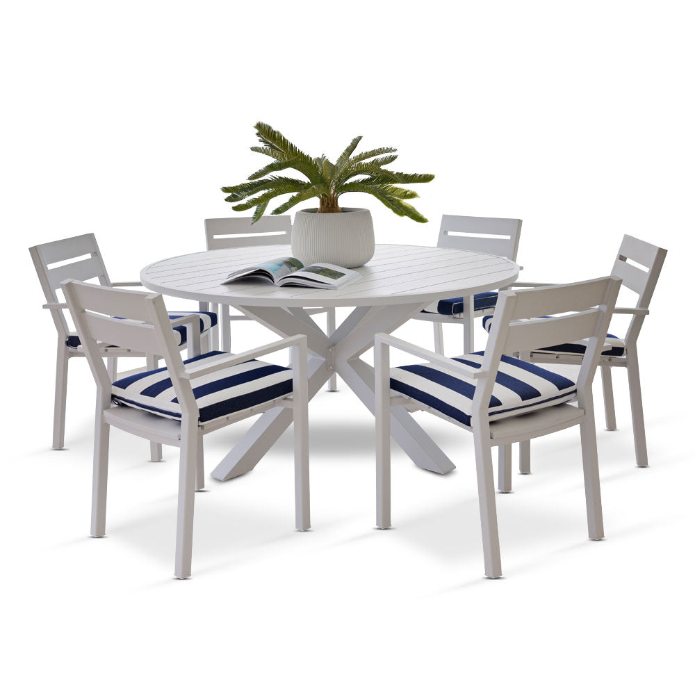 Houston Outdoor 1.5m Round Aluminium Dining Setting with 6 Santorini Chairs
