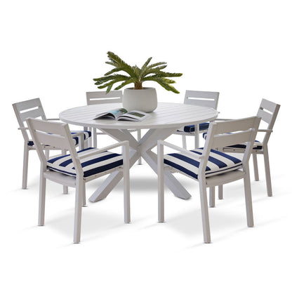 Houston Outdoor 1.5m Round Aluminium Dining Setting with 6 Santorini Chairs