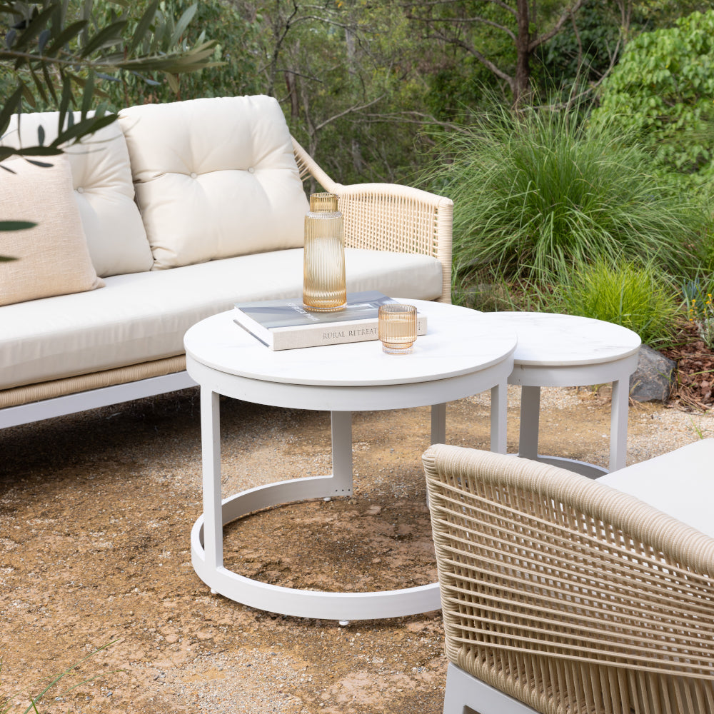 Hugo Outdoor Round Ceramic and Aluminium Coffee Table Set
