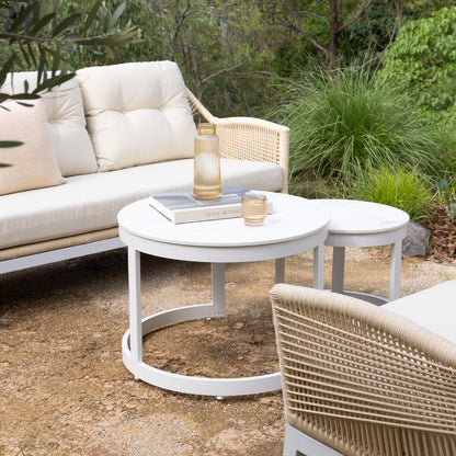 Hugo Outdoor Round Ceramic and Aluminium Coffee Table Set