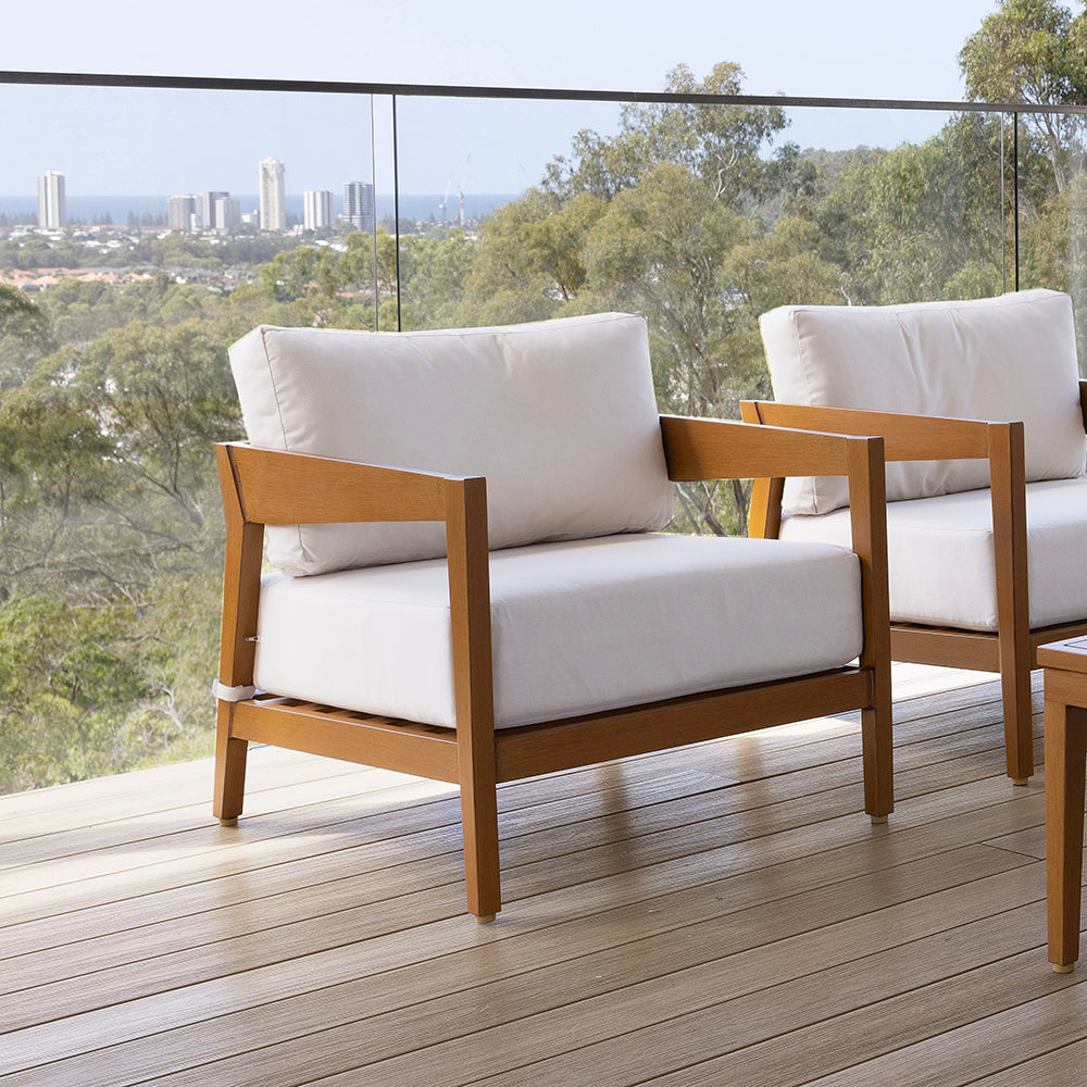 Bronte 1 Seater Outdoor Teak Look Aluminium Lounge with Sunbrella Cushions