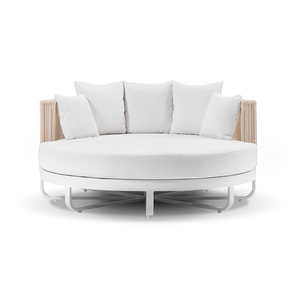 Cannes Outdoor Round Aluminium and Rope Daybed Sun Lounge