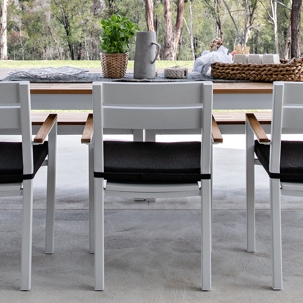 Capri Outdoor Aluminium Dining Chair with Teak Timber Arm Rests