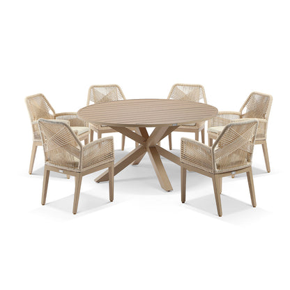Houston Outdoor 1.5m Round Aluminium Dining Setting with 6 Hugo Chairs